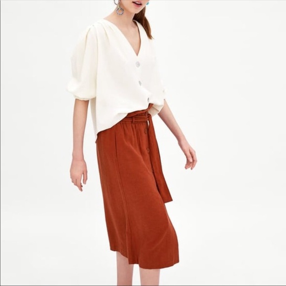 Zara rust terracotta linen midi skirt - Picture 4 of 10